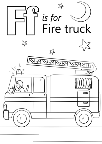 Letter F Is For Fire Truck Coloring Page